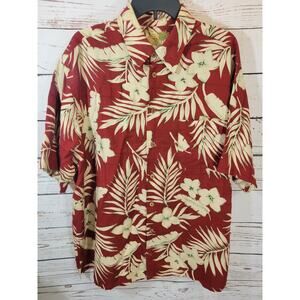 Caribbean 100% Silk Red White Beach Tropical Coastal Button Down Shirt Men's XL